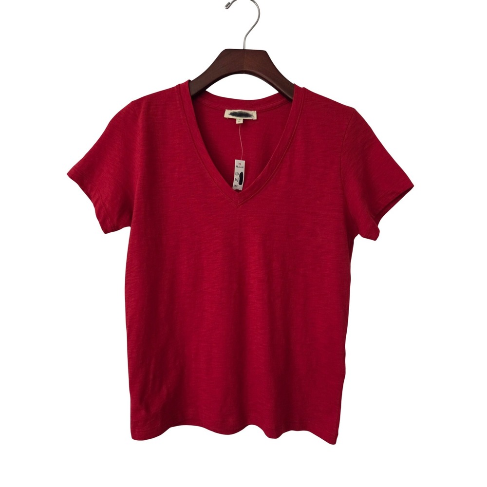 Madewell The Easy‎ Crop V-Neck Tee Womens XXS Red NWT NS569